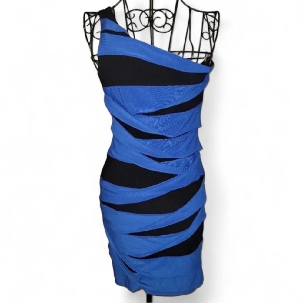 Ruby Rox Bodycon black royal blue party dress Wmns M Sexy Flattering